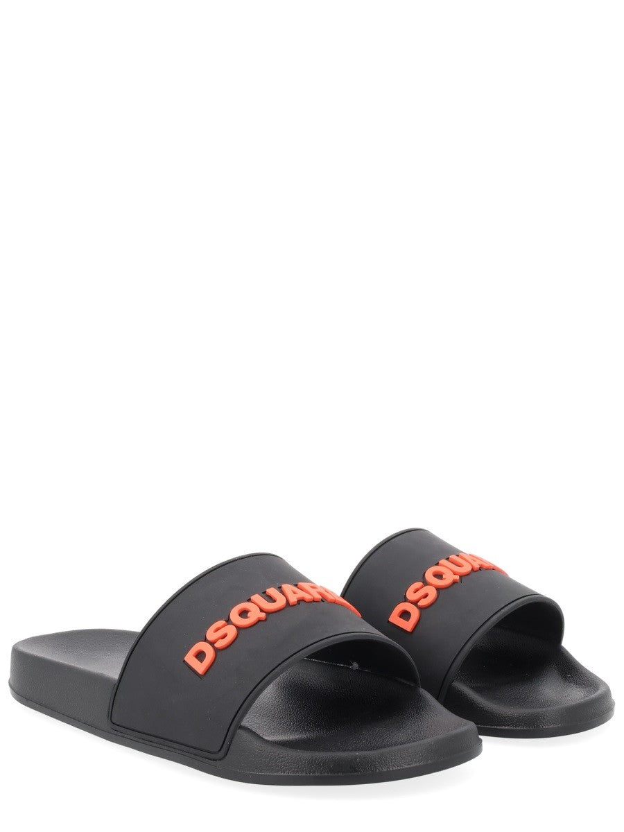 Dsquared2 Rubberen Sandalen met logo – Zwart