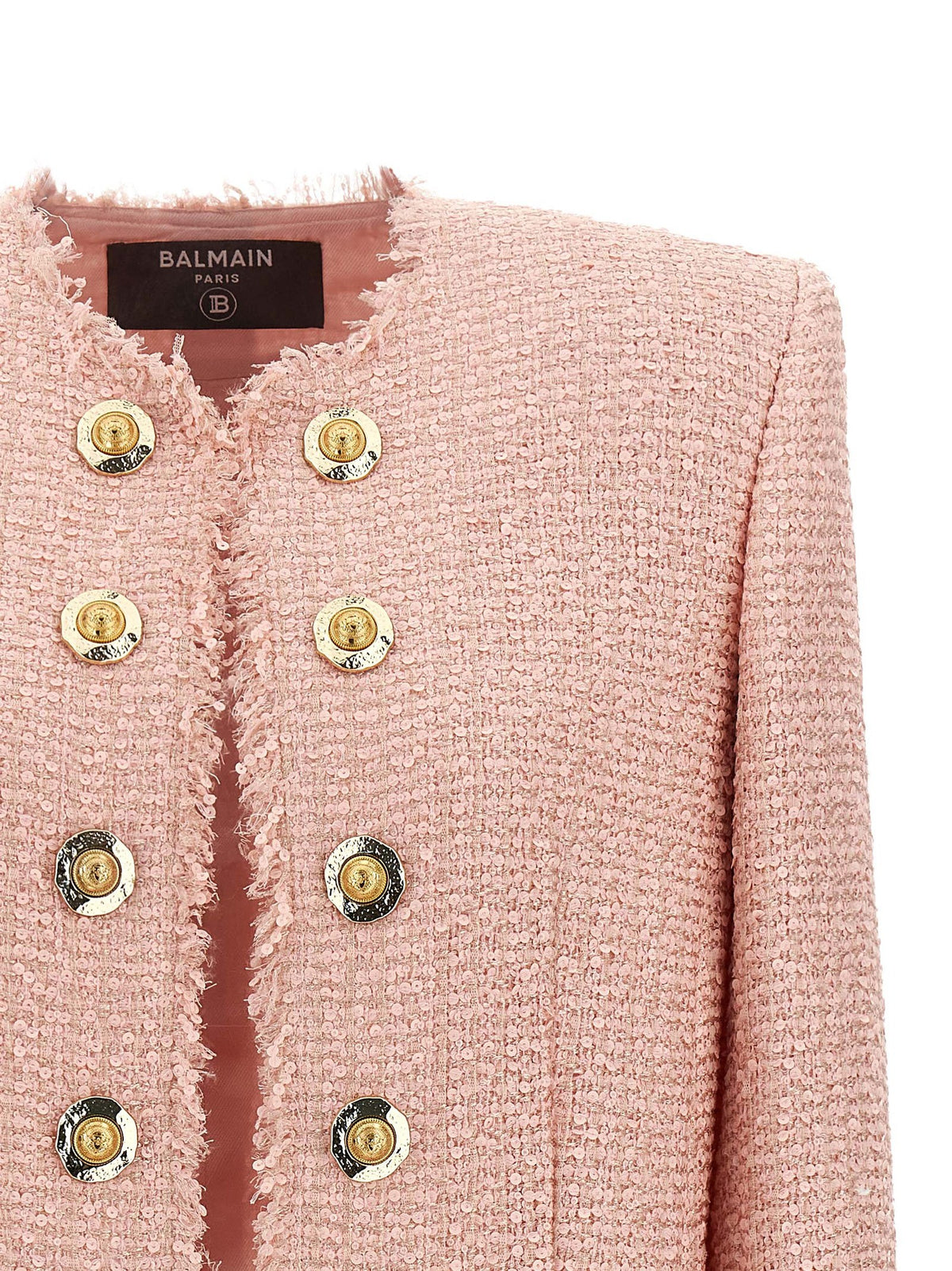 Balmain Tweed Blazer met Pailletten – Roze