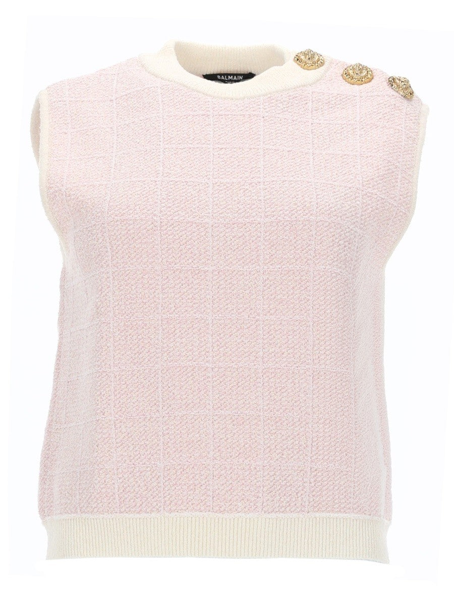 Balmain Mouwloze Top met Sierknopen – Roze