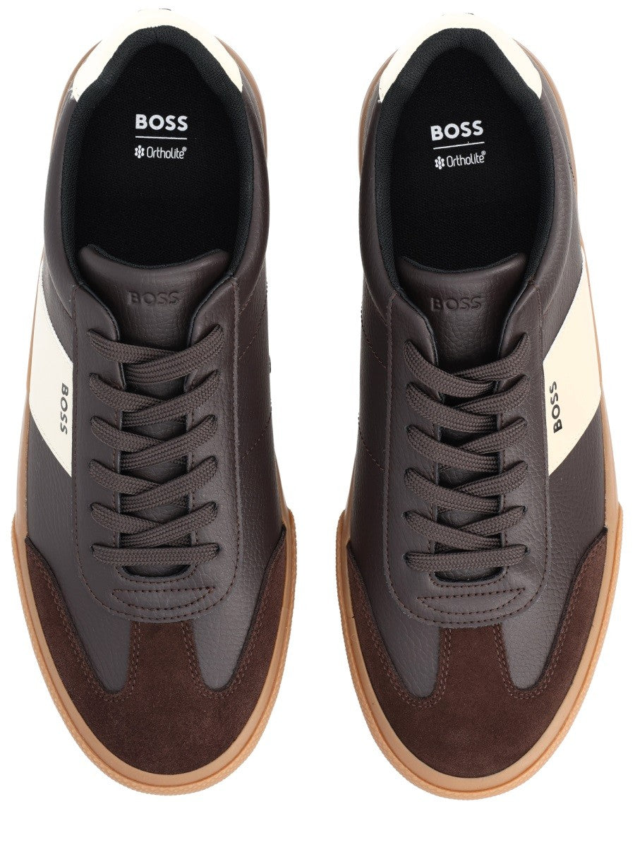 Boss Leren Sneakers met logo – Bruin
