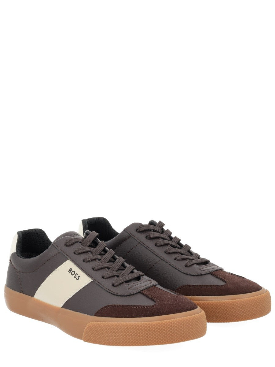 Boss Leren Sneakers met logo – Bruin