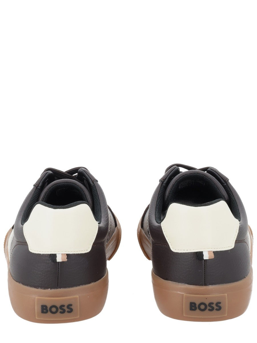 Boss Leren Sneakers met logo – Bruin
