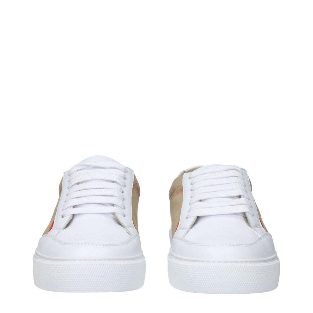 Burberry Sneakers van stof en leer met ronde neus – Beige / Wit