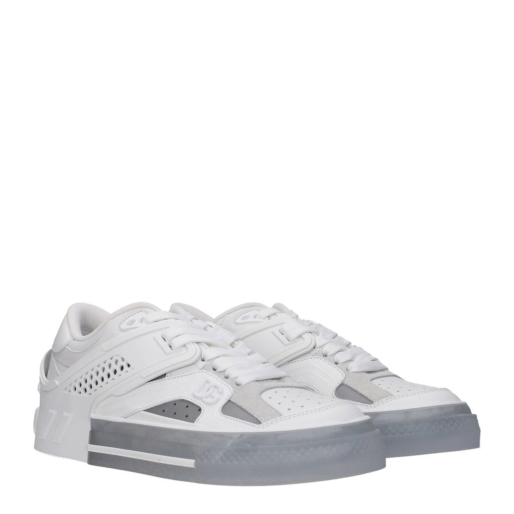 Dolce & Gabbana Sneakers van leer, suède en stof – Wit / Zilver