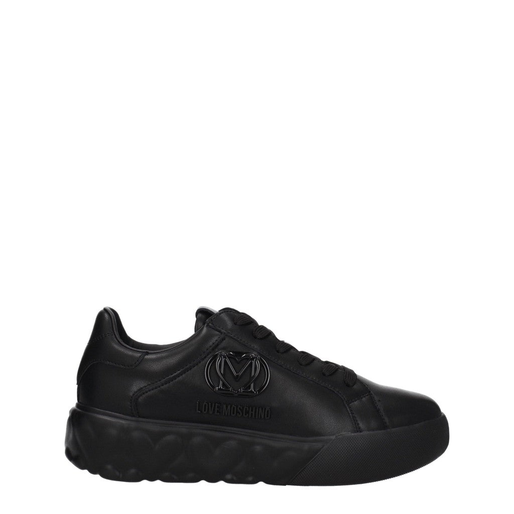 Love Moschino Leren sneakers met rubberen zool – Zwart