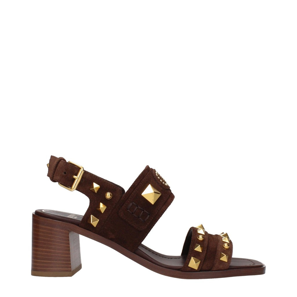 Valentino Garavani Sandalen met hak en goudkleurige details – Bruin