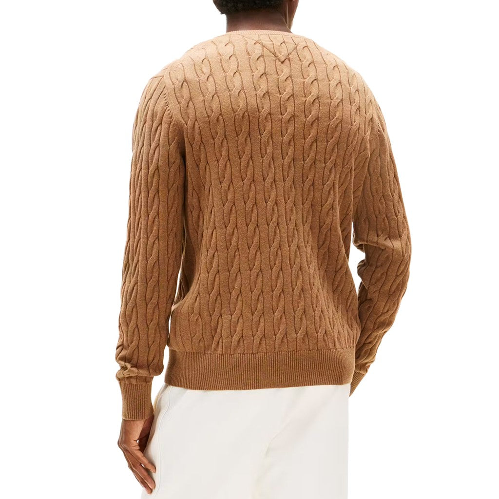 Tommy Hilfiger Effen trui met ronde hals en geborduurd logo – Camel