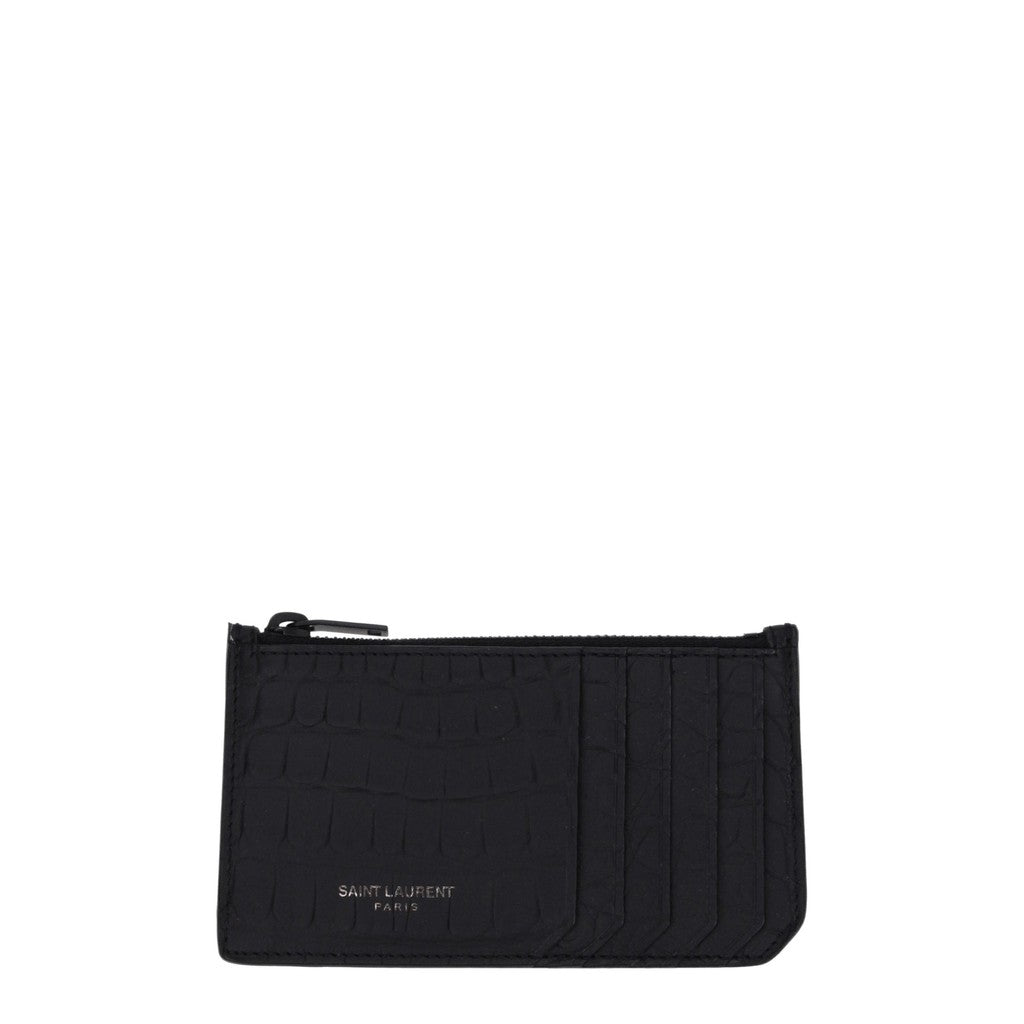 Saint Laurent Kaarthouder van krokodillenleer – Zwart