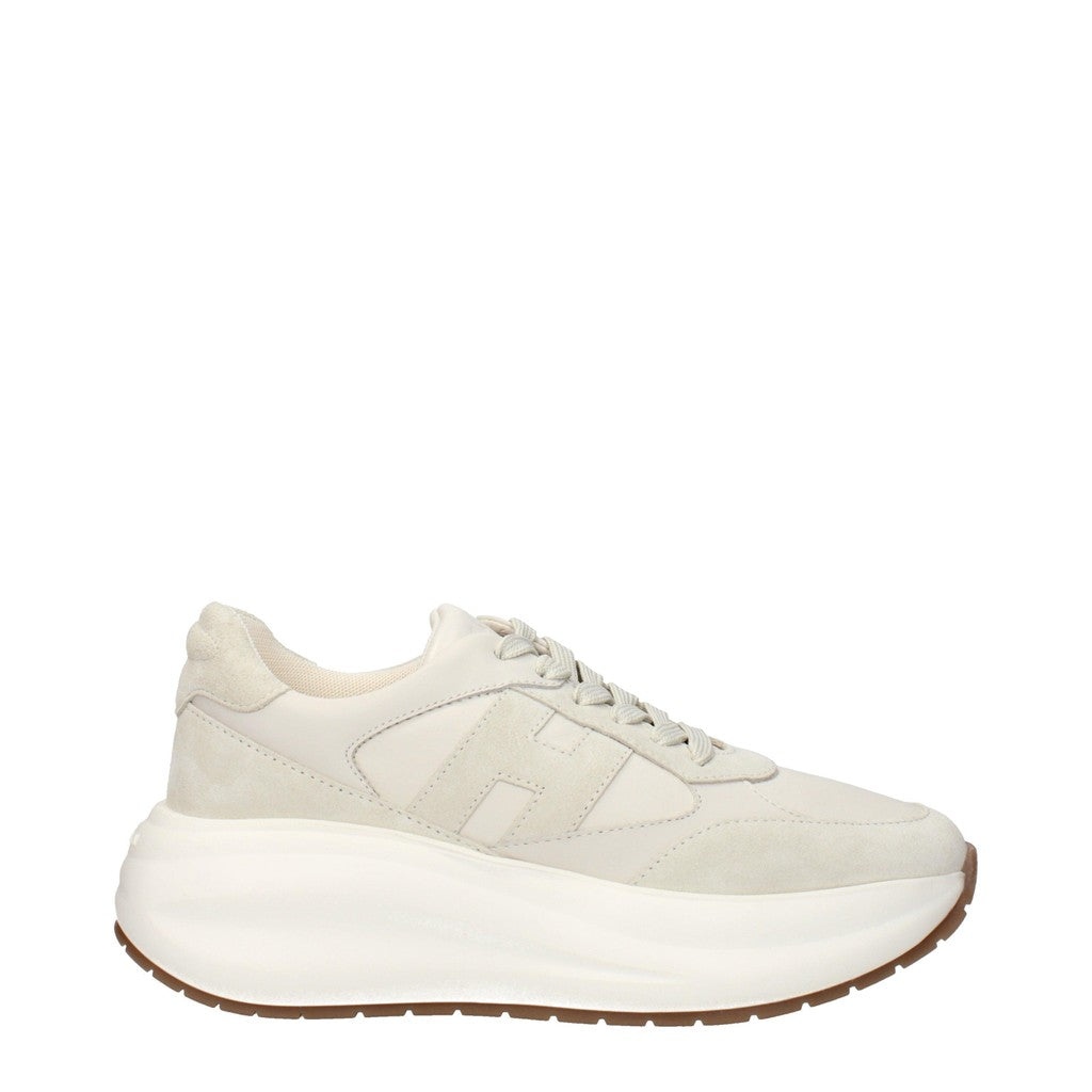 Hogan H696 Sneakers van leer en suède met veters – Beige / Ivoor