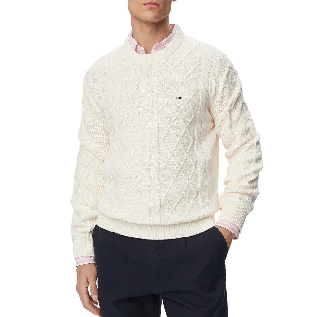 Tommy Jeans Regular Fit Effen trui met ronde hals – Gebroken wit