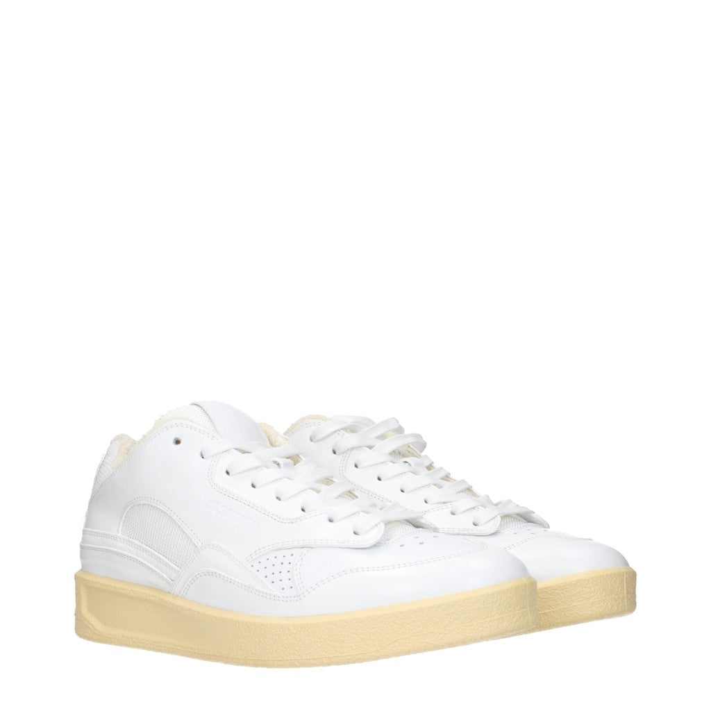 Jil Sander Sneakers van leer en stof met vetersluiting – Wit