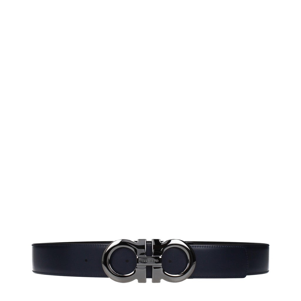 Salvatore Ferragamo Gancini Leren riem – Zwart / Marineblauw