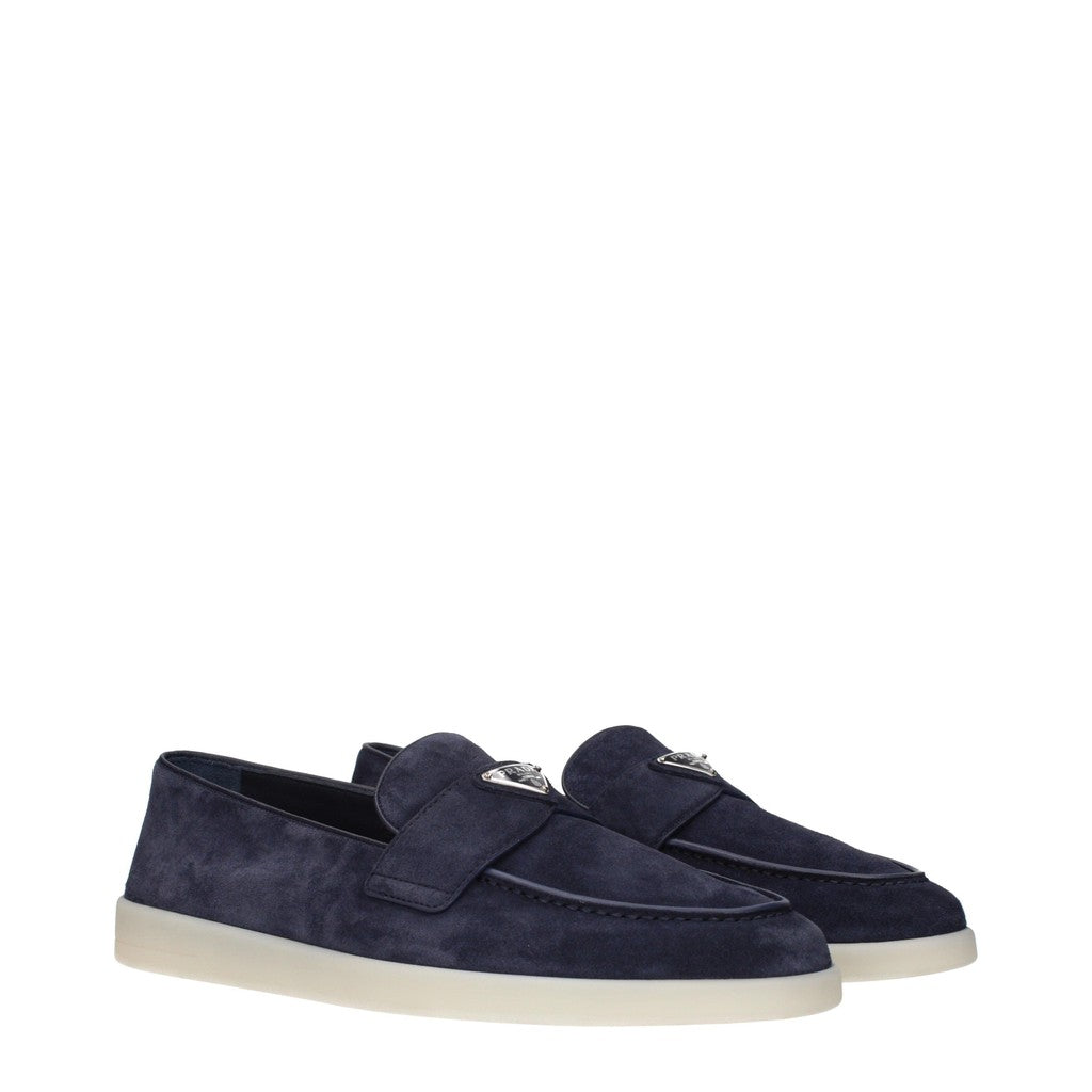 Prada Suède loafers met zilverkleurige details – Blauw