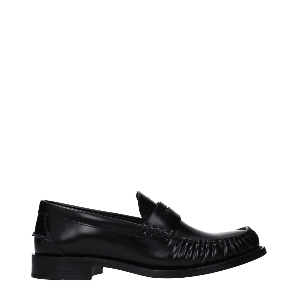 Prada Geborsteld leren loafers met ronde neus – Zwart