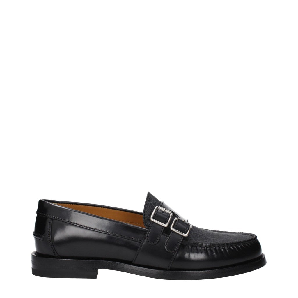 Gucci Loafers van leer en stof met zilverkleurige details – Zwart