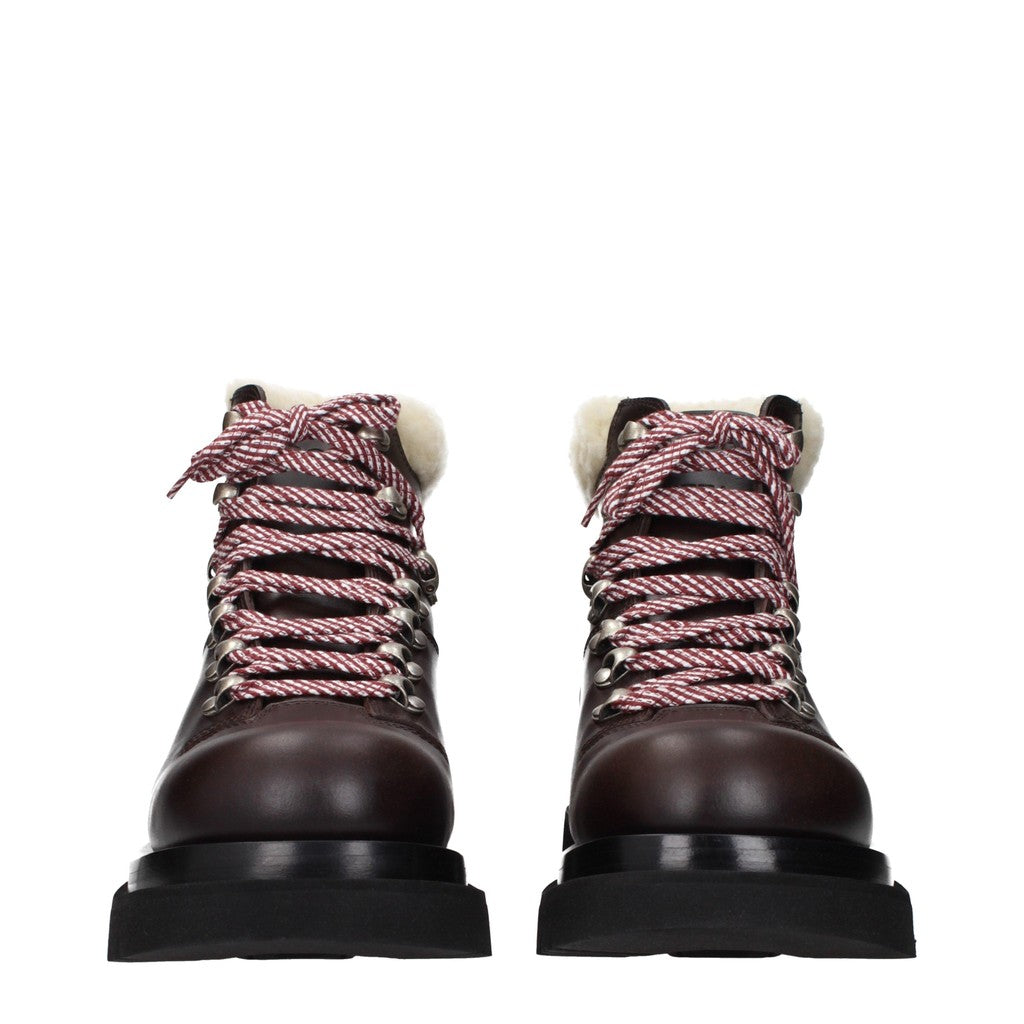 Bottega Veneta Boots van leer en bont met veters – Bruin