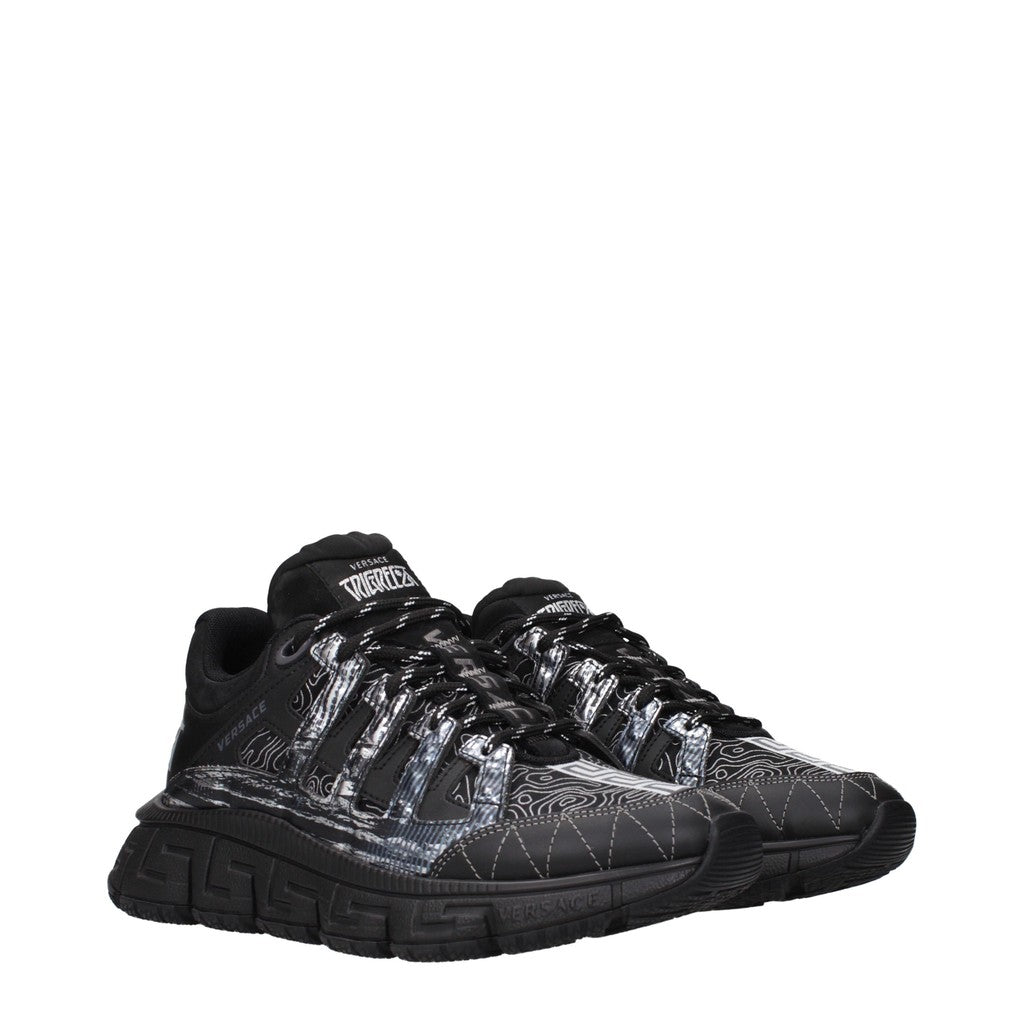 Versace Sneakers van stof en leer met veters – Zwart / Zilver