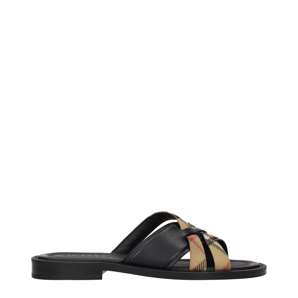 Burberry Sandalen van stof en leer met leren zool – Beige / Zwart