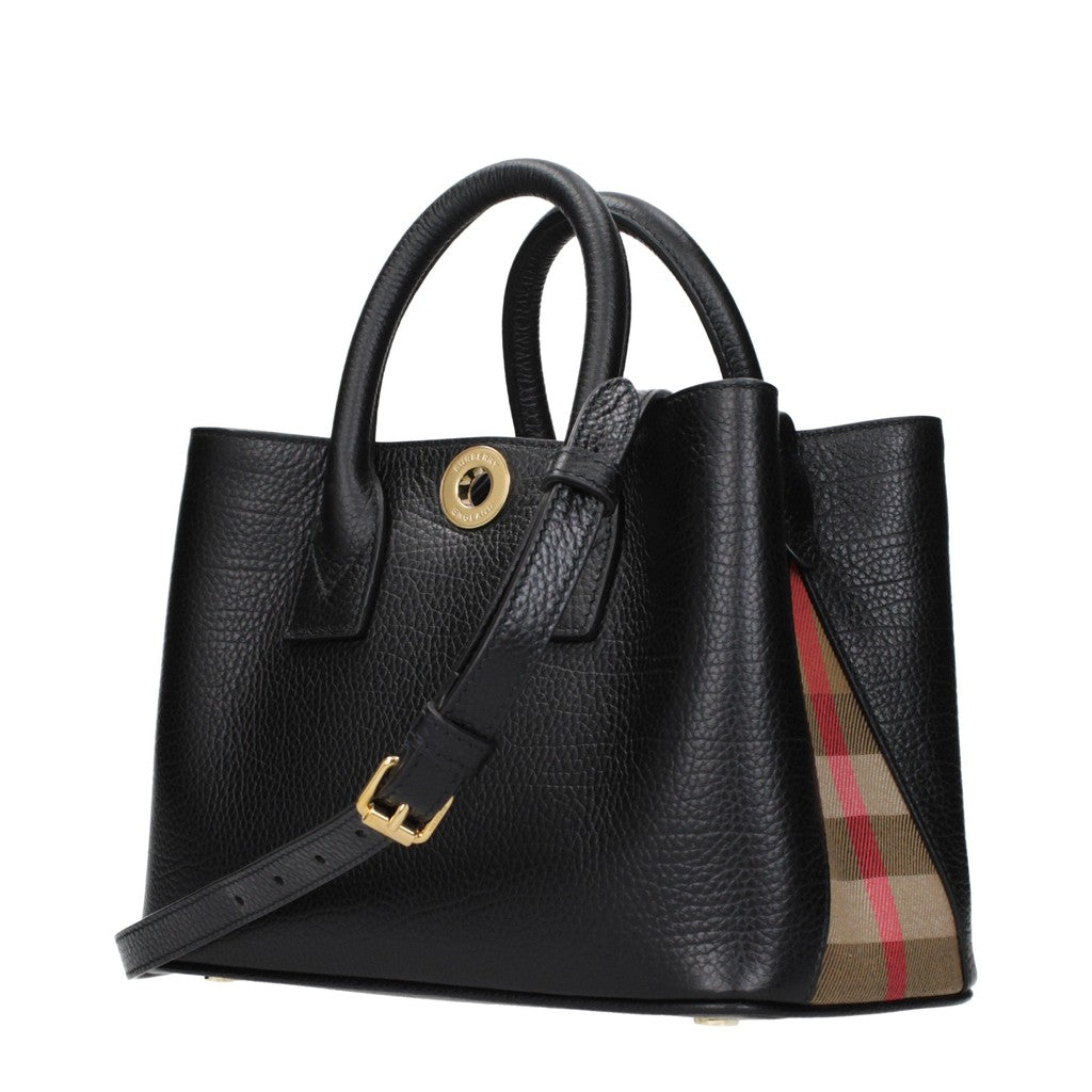 Burberry Handtas van leer en stof – Zwart