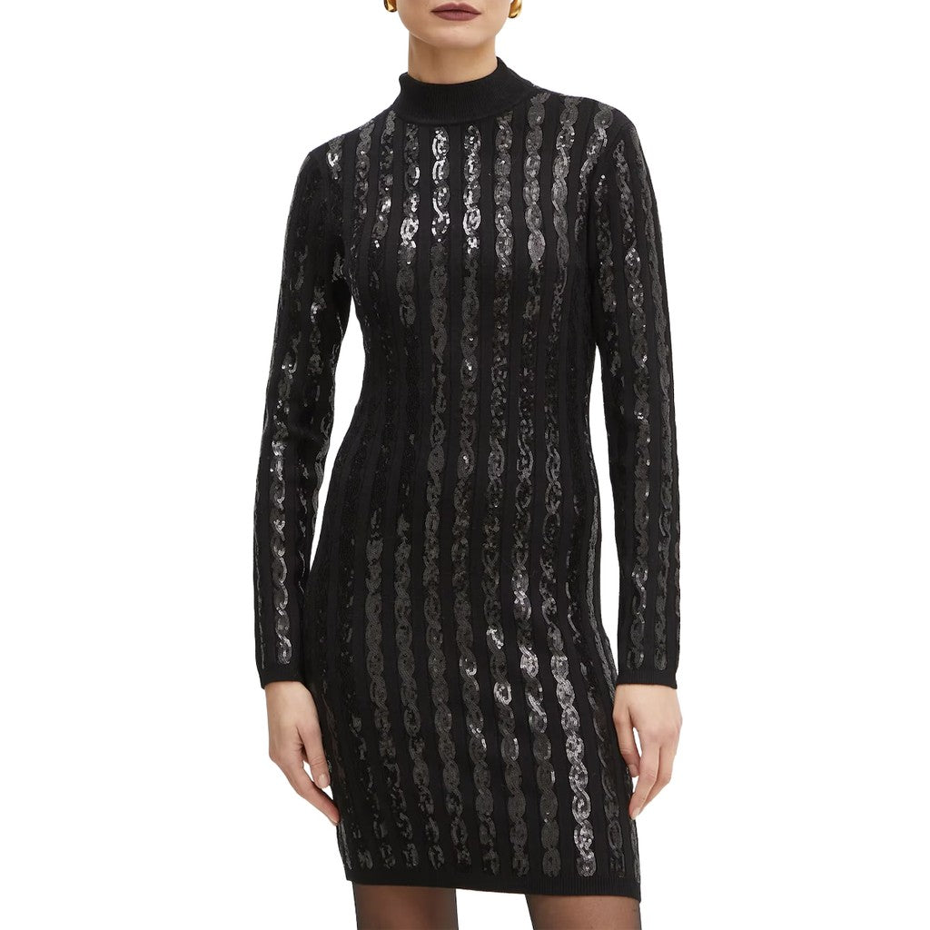Guess Jurk met lange mouwen en logo – Zwart