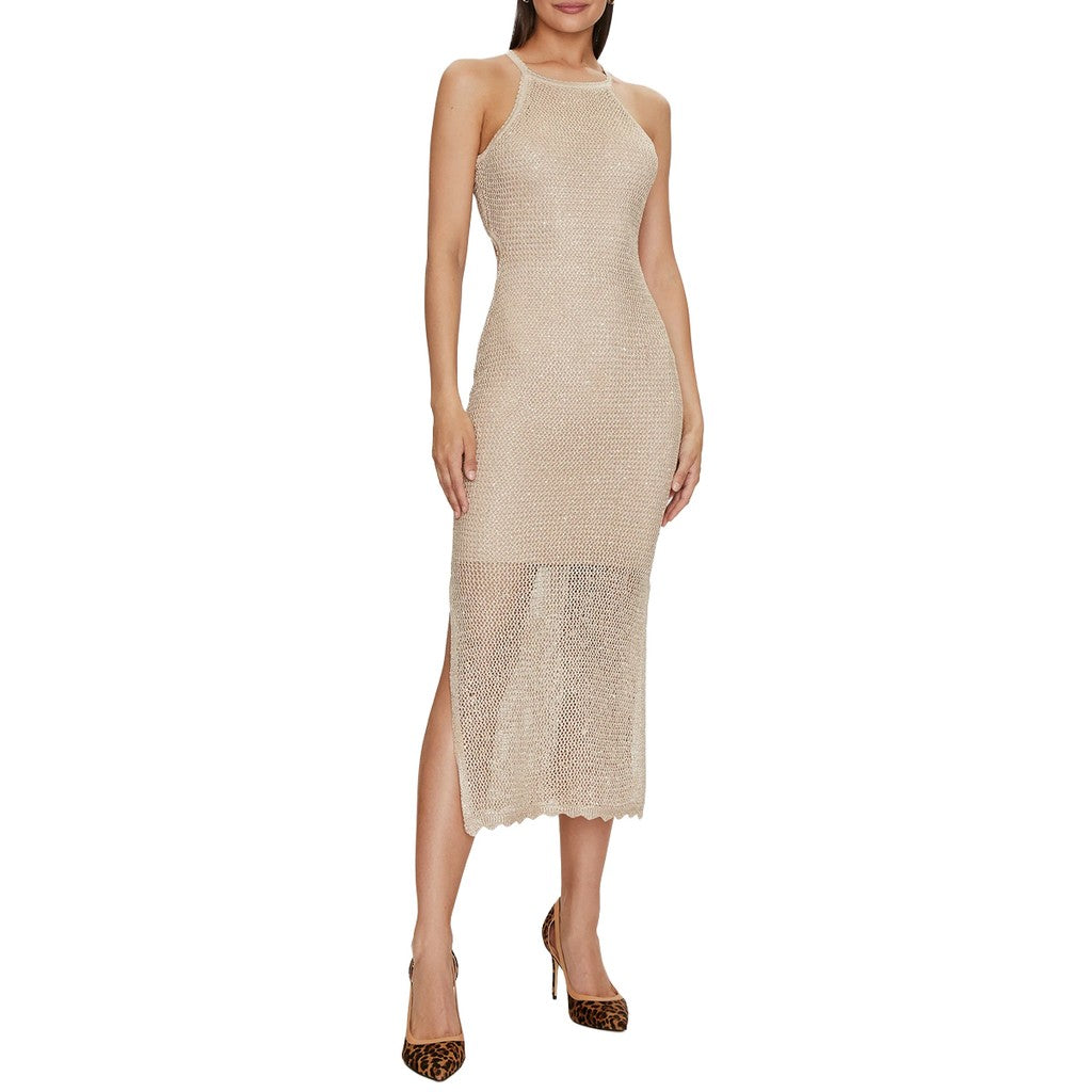Guess Midi-jurk met ronde hals en schouderbandjes – Beige