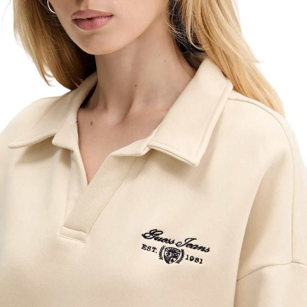 Guess Sweater met geborduurd logo – Crème