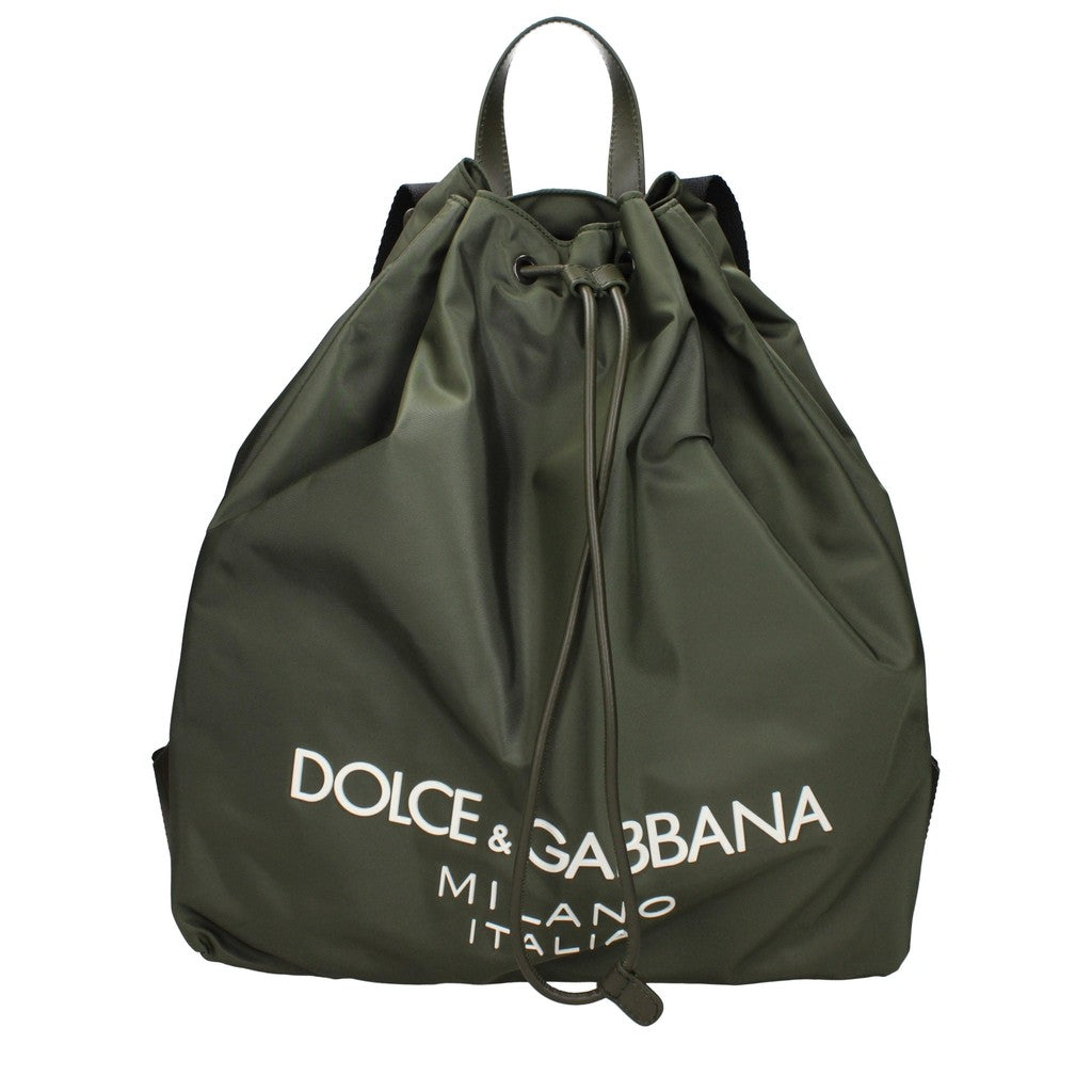 Dolce & Gabbana Platte rugzak van nylon en leer – Groen