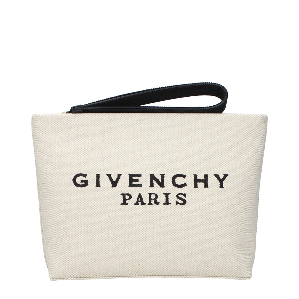 Givenchy Clutch van stof en leer met ritssluiting – Beige / Zwart
