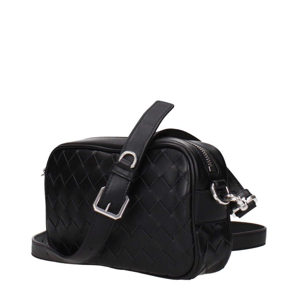 Bottega Veneta Leren crossbodytas met zilverkleurige details – Zwart