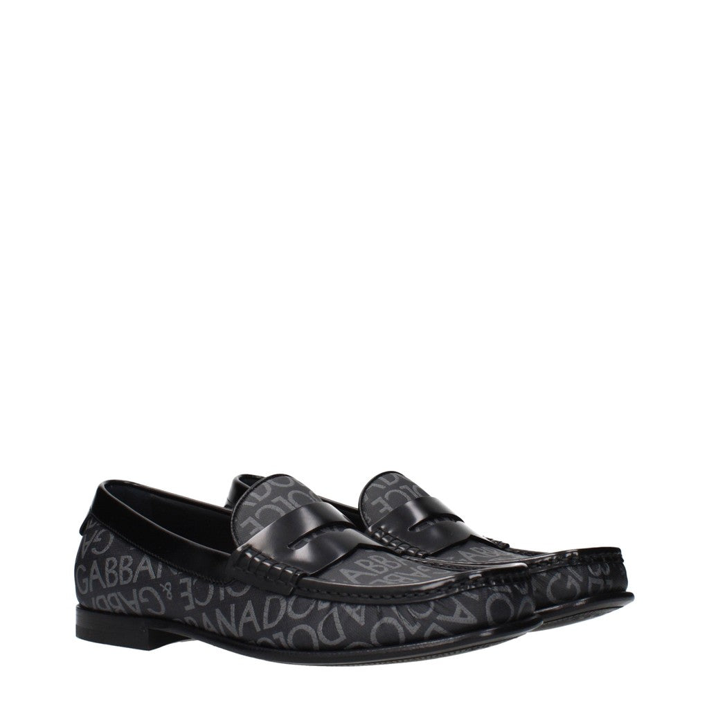 Dolce & Gabbana Loafers van stof en leer met leren zool – Zwart / Grijs