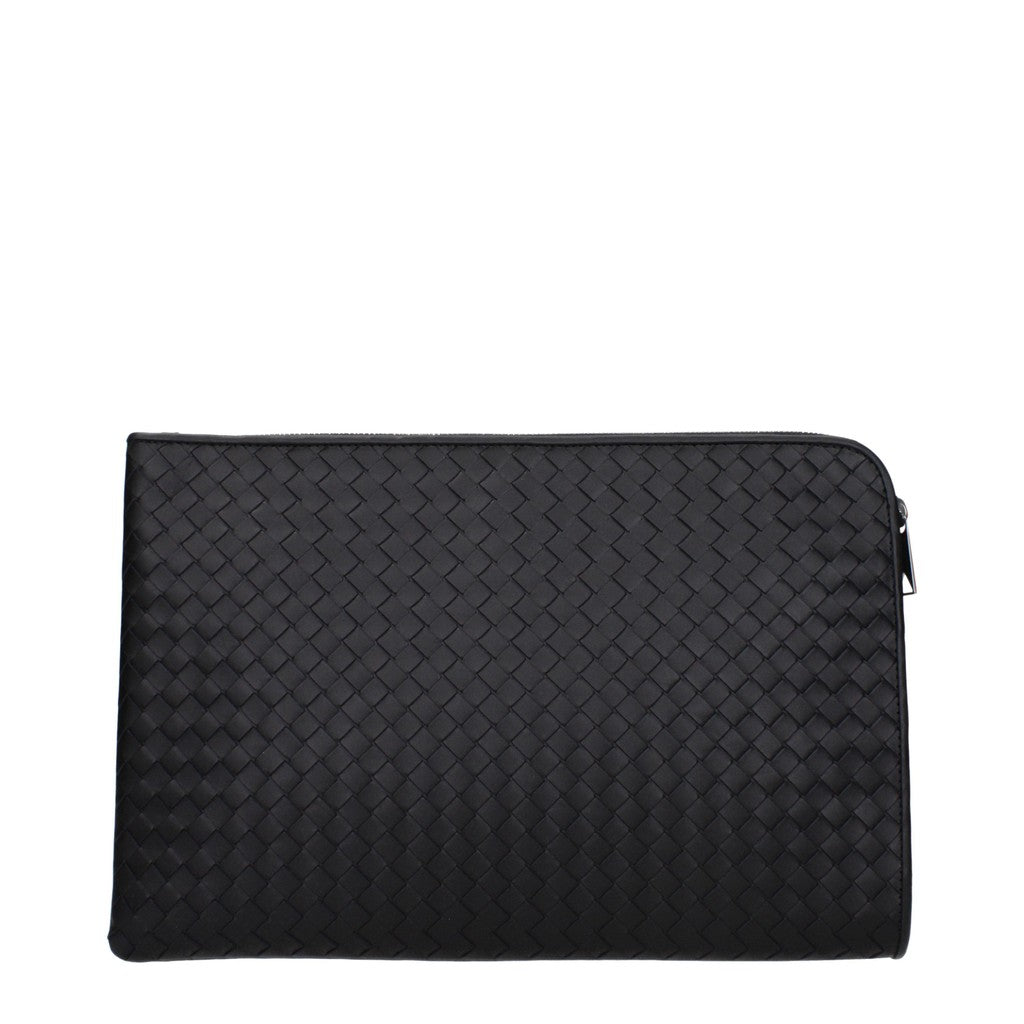 Bottega Veneta Leren clutch met zilverkleurige details – Zwart
