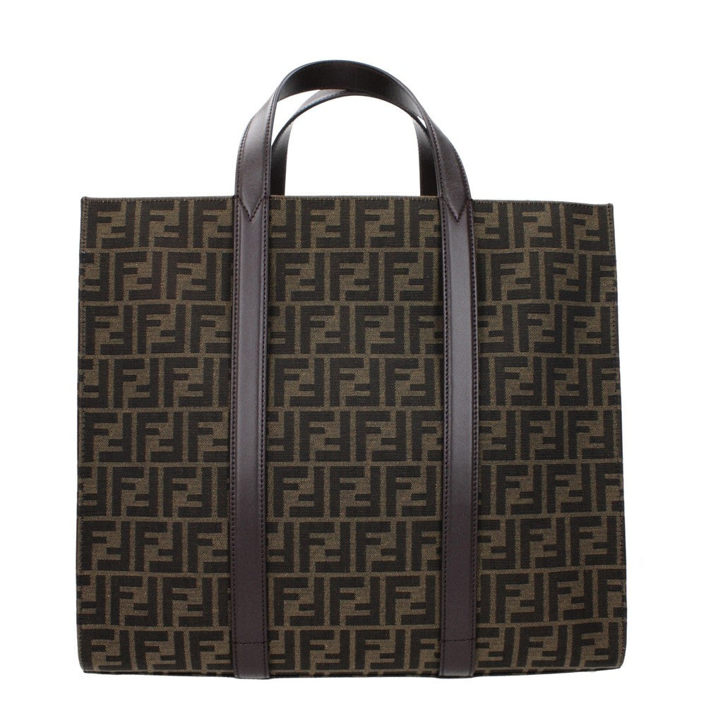 Fendi Shopper van stof en leer met schouderband – Bruin