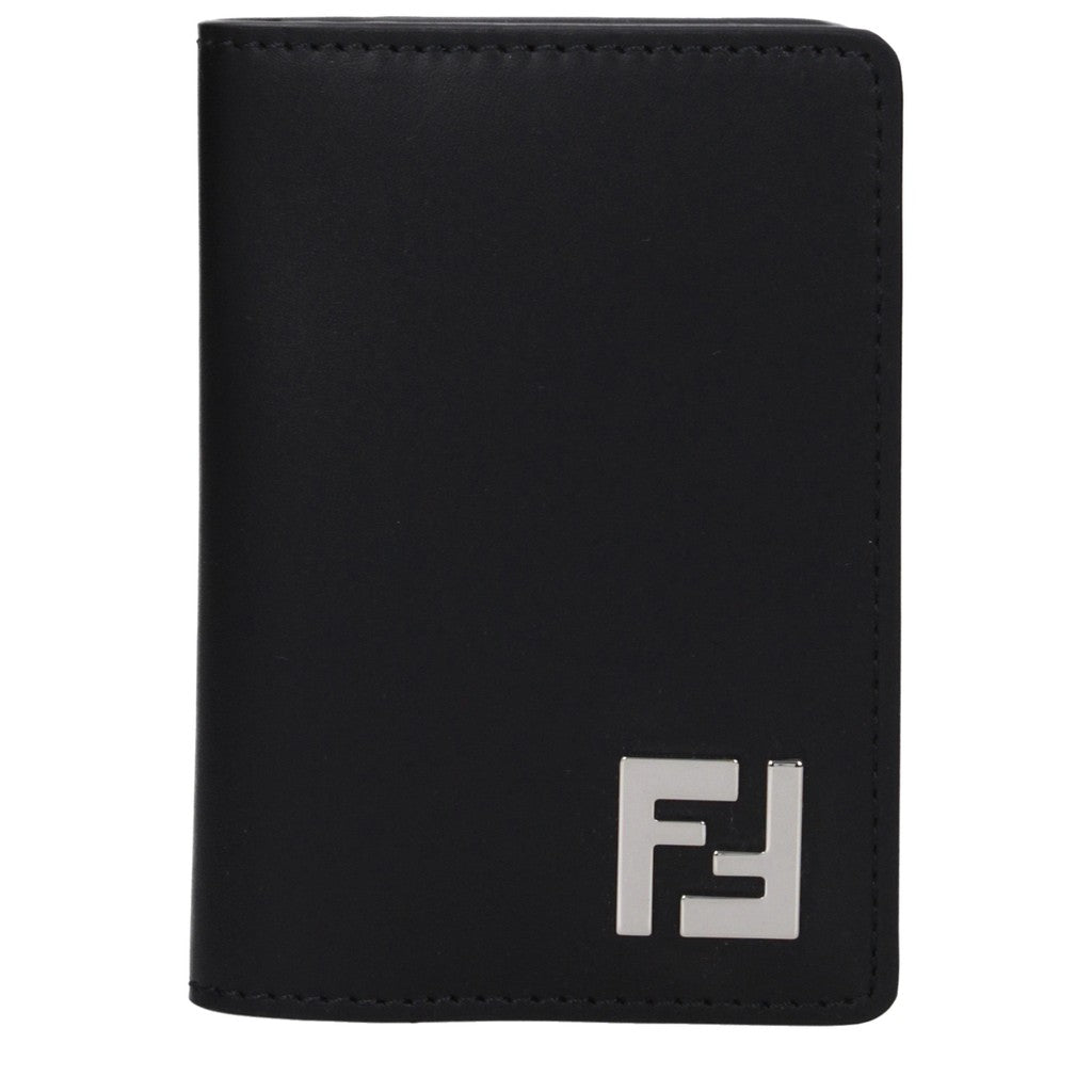 Fendi Compacte portemonnee met zilverkleurige details – Zwart