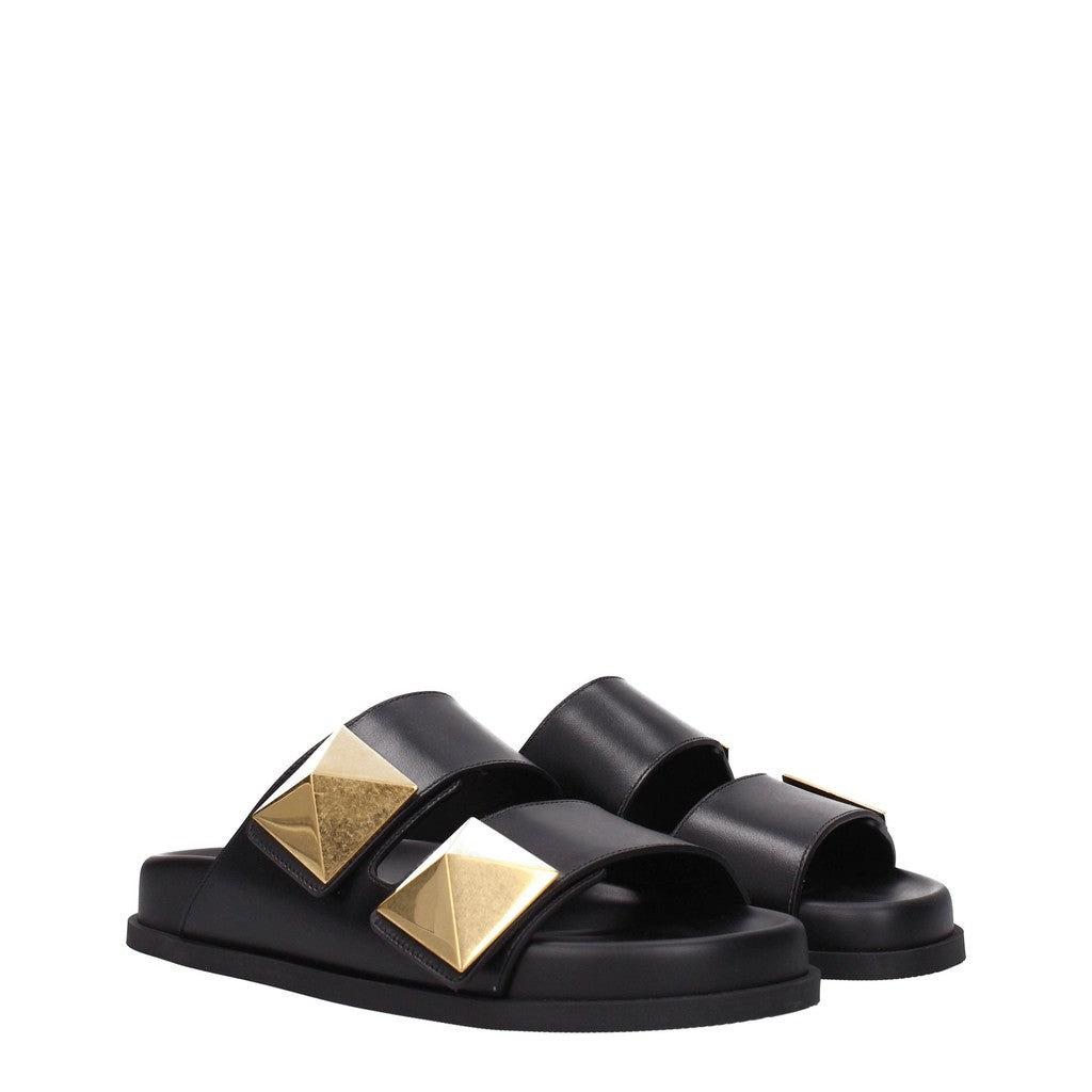 Valentino Garavani Leren sandalen met rubberen zool – Zwart