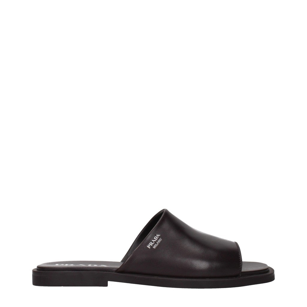 Prada Leren slippers – Bruin
