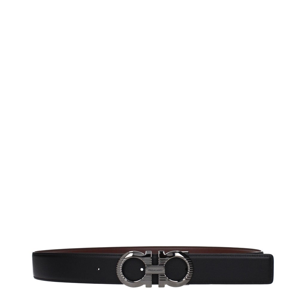 Salvatore Ferragamo Gancini Leren riem – Bruin / Zwart