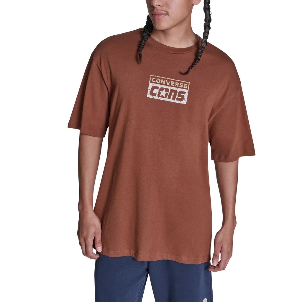 Converse T-shirt met ronde hals en bedrukt logo – Bruin