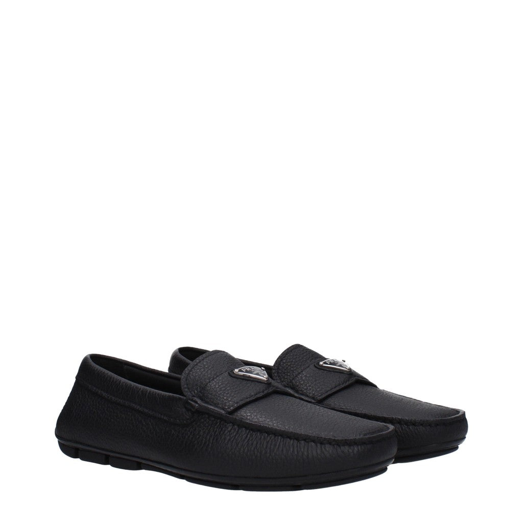 Prada Leren mocassins met zilverkleurige details – Zwart