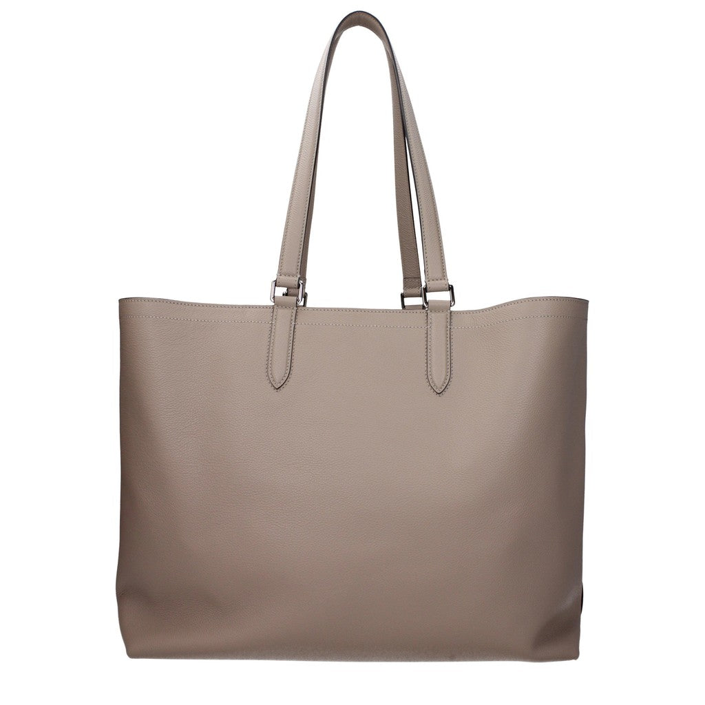 Fendi Leren shopper met palladiumkleurige details – Taupe