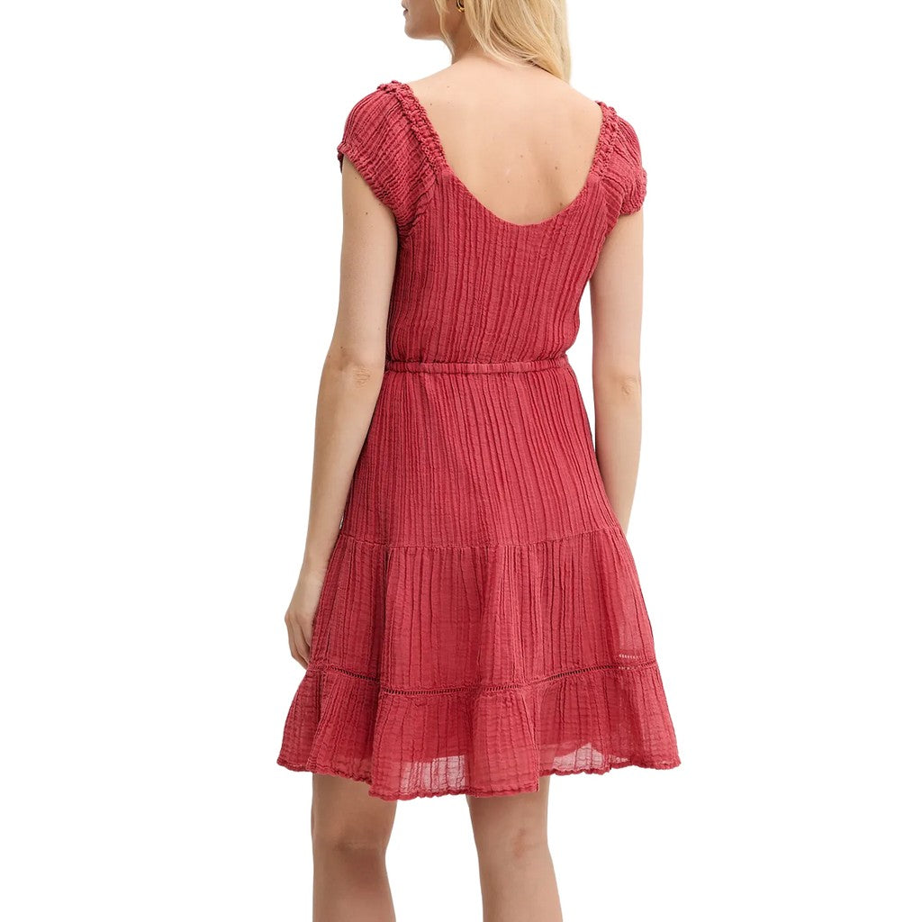 Guess Korte jurk met hartvormige halslijn en trekkoord – Rood