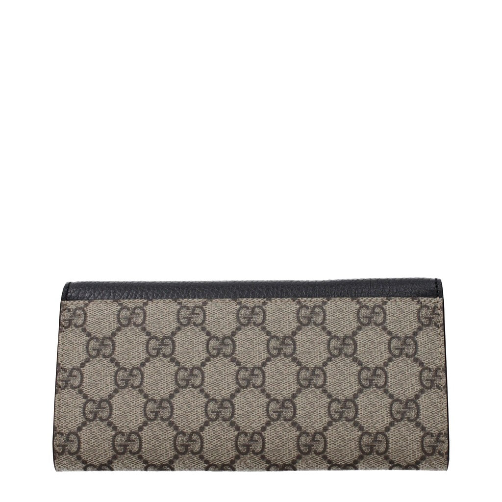 Gucci Portemonnee van stof en leer met knoopsluiting – Beige / Zwart