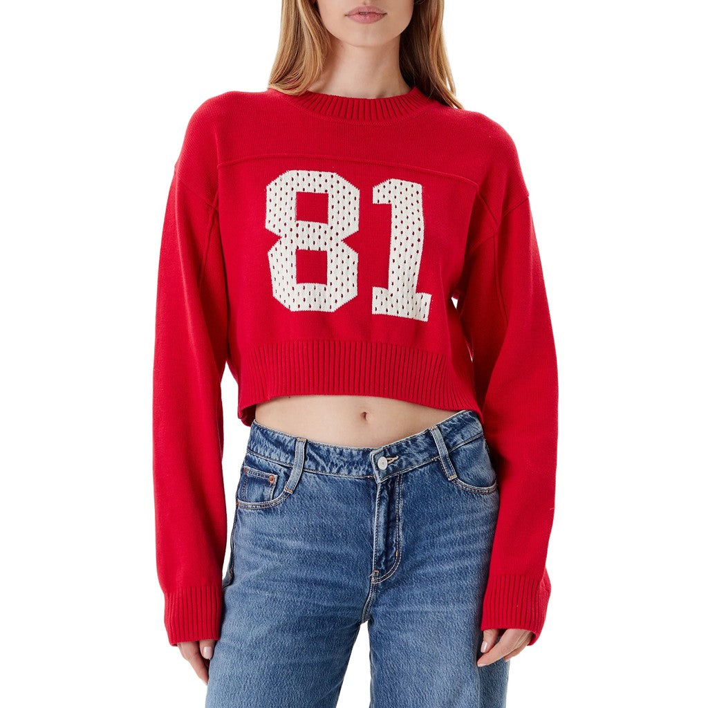 Guess Tweekleurige korte trui met ronde hals – Rood