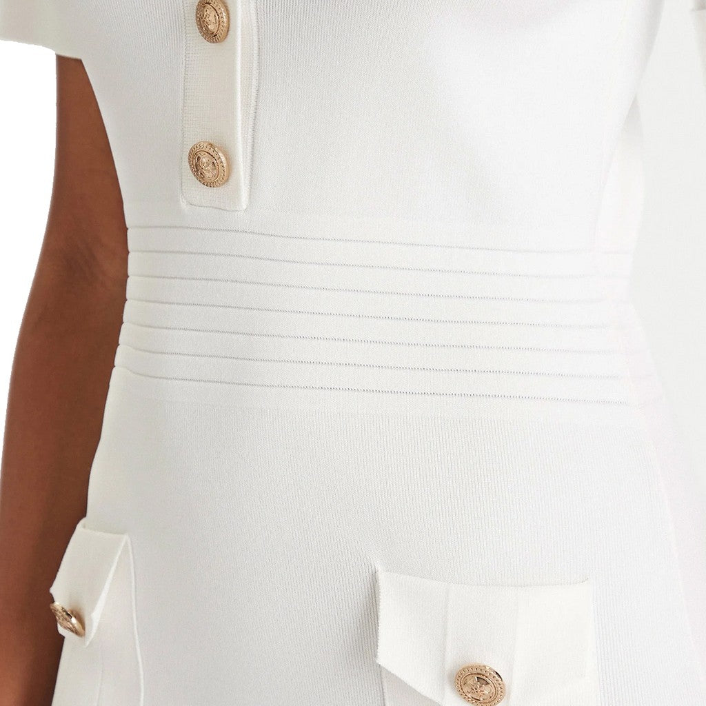 Guess Knielange jurk met V-hals – Wit