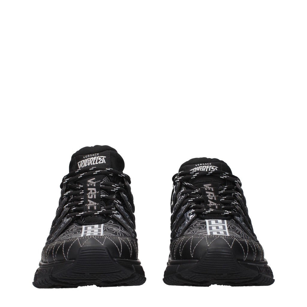 Versace Sneakers van stof en leer met veters – Zwart / Zilver