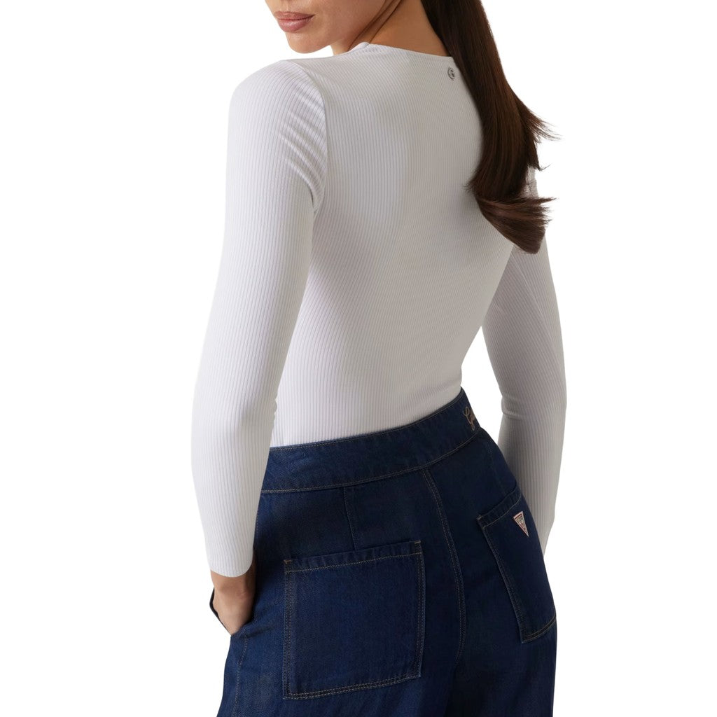 Guess Top met ronde hals en lange mouwen – Wit