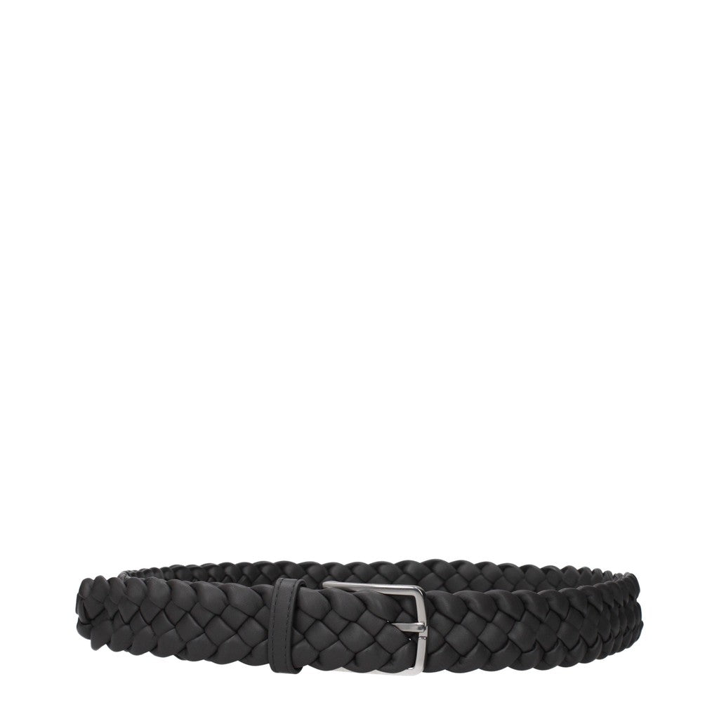 Bottega Veneta Leren herenriem met zilverkleurige details – Grijs