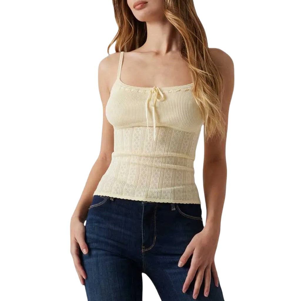 Guess Top met schouderbandjes en logo – Lichtgeel