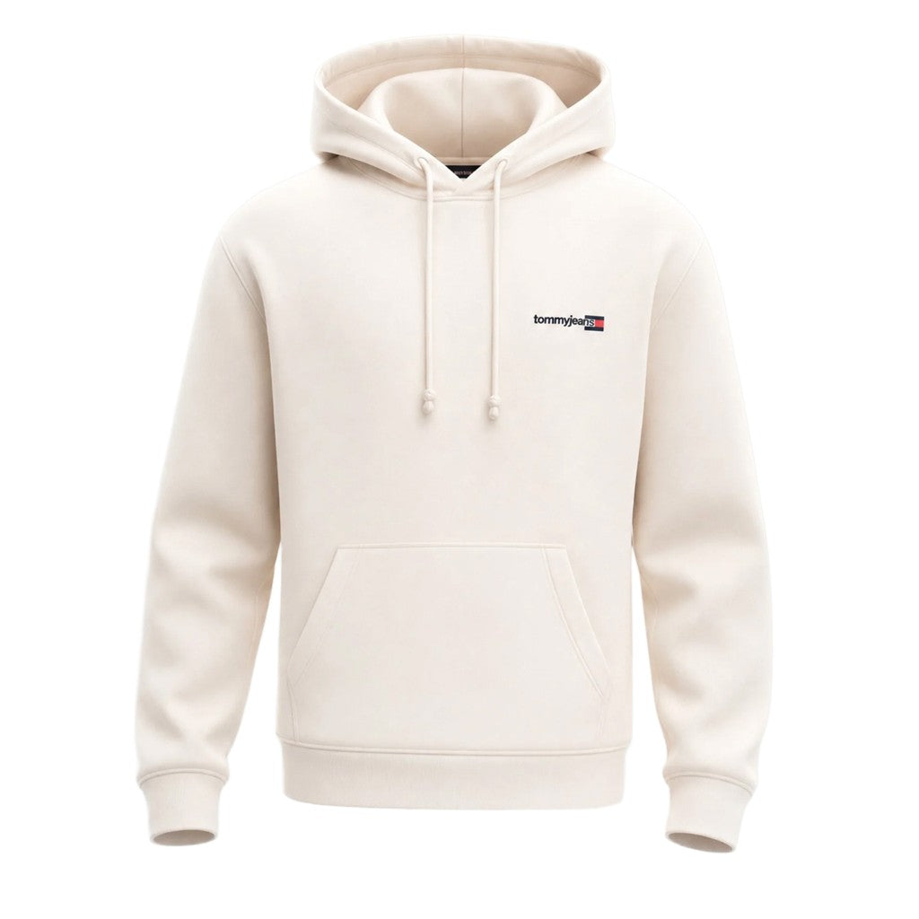 Tommy Jeans Regular Fit Hoodie van geborstelde stof met bedrukt logo – Gebroken wit