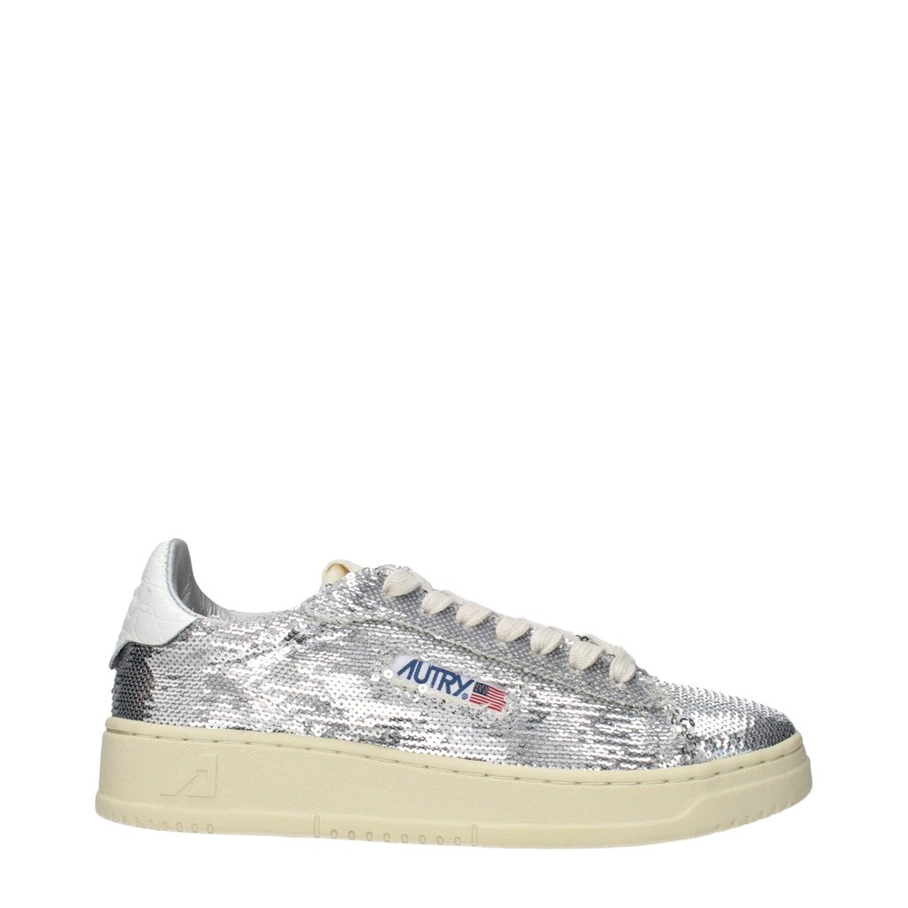 Autry Dallas Leren sneakers met pailletten – Zilver / Wit