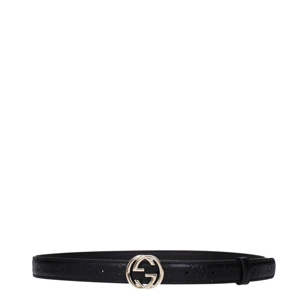 Gucci Smalle leren riem met goudkleurige details – Zwart